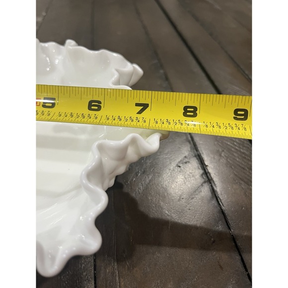 Vtg Fenton Glass White Milk Glass Hobnail Double Ruffled Bowl 7.5" Candy Dish - Picture 8 of 8